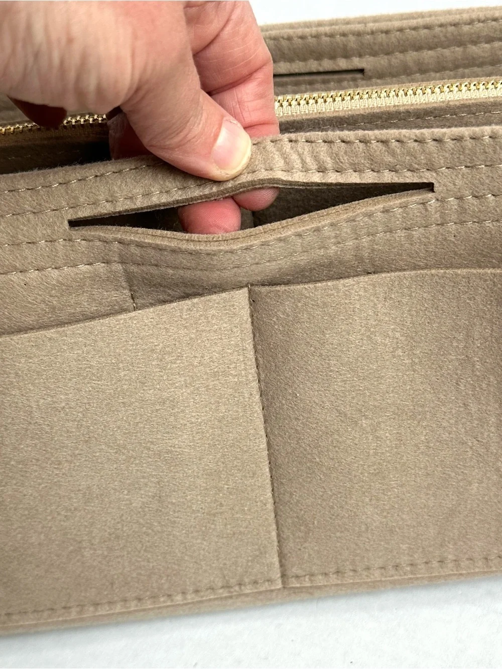 NWT Lexsion Beige/Tan Purse Organizer Insert Zippered Pocket Storage